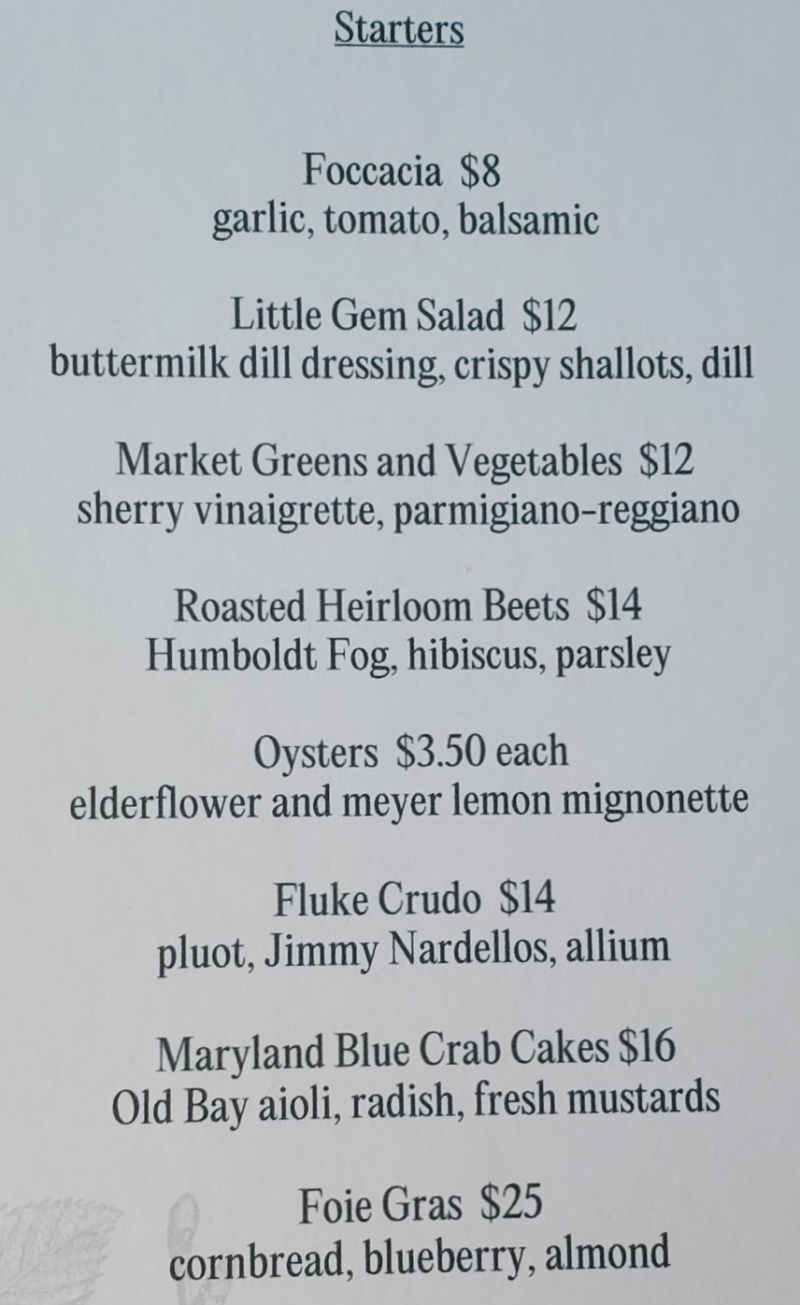 Page 2 of menu, The Elm Great Barrington, MA